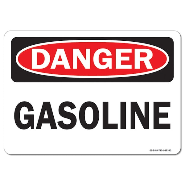 Safety Sign, OSHA Danger, 7" Height, 10" Width, Aluminum, Gasoline, Landscape, L-19380